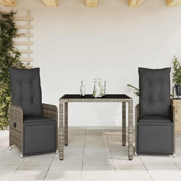vidaXL 3-delige Bistroset met kussens poly rattan grijs, Verzenden, Nieuw, 2 zitplaatsen