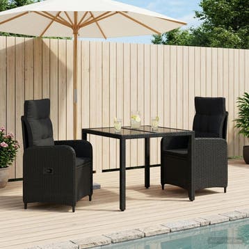 vidaXL Buiten eettafelset 3 st Zwart poly rattan, Verzenden, Nieuw