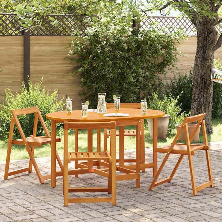 vidaXL Tuinstafel 5 pcs Bruin Massief Acaciahout, Tuin en Terras, Tuintafels, Nieuw, Verzenden