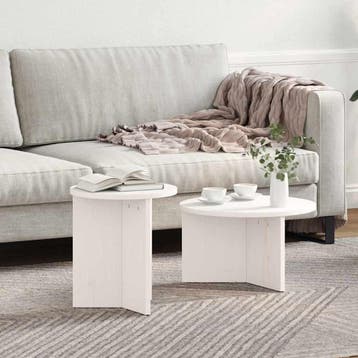 vidaXL Salontafel 2 st Wit 49 x 49 x 28 cm Massief, Huis en Inrichting, Tafels | Salontafels, Minder dan 50 cm, Verzenden, Rond