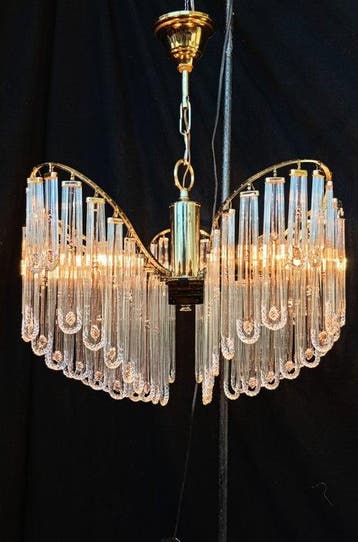 Plafondlamp - Messing, Kristal - Gevormd glas Murano