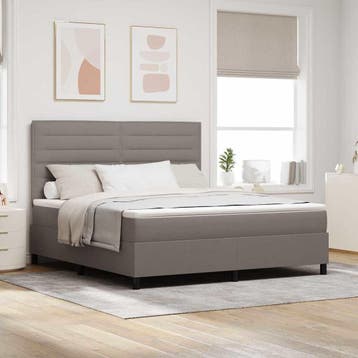 vidaXL Boxspringbed met hoofdeinde Taupe 180 x 200 cm Stof, Huis en Inrichting, Verzenden, Nieuw, Tweepersoons, Stof