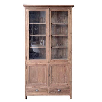 Robuuste vitrinekast teak Roosendaal -  Glazen deurenKasten, Ophalen of Verzenden, Nieuw