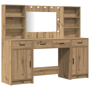 vidaXL Make-up tafel set met LED 3 st Artisan Eiken Bewerkt, Verzenden, Nieuw