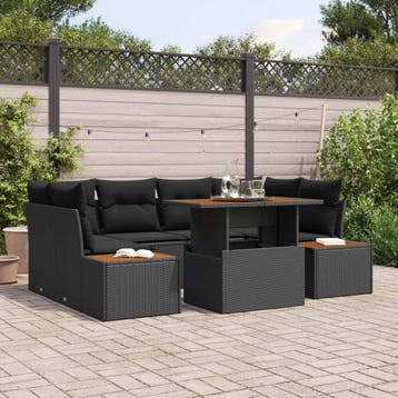 vidaXL Tuin Sofa Set 7 st Zwart Poly riet, Verzenden, Nieuw, Rotan, 7 zitplaatsen
