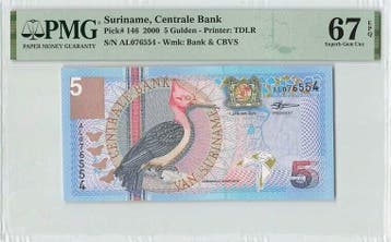 Suriname 5 Gulden 2000 Tdlr Pick 146 Pmg Superb Gem Unc 6..., Verzenden