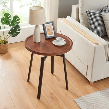 Bijzettafel Mippeena rond Ø50 cm walnootkleurig en zwart [en, Verzenden, Nieuw
