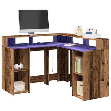 vidaXL Bureau met LED-verlichting 130x130x91 cm bewerkt hout, Huis en Inrichting, Bureaus, Verzenden, Nieuw