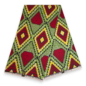 Afrikaanse stof - Rood Groen Diamond Jewel - Super Wax 100%, Hobby en Vrije tijd, Ophalen of Verzenden, Nieuw