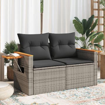 vidaXL Tuinbank 2-zits met kussens poly rattan grijs, Verzenden, Nieuw