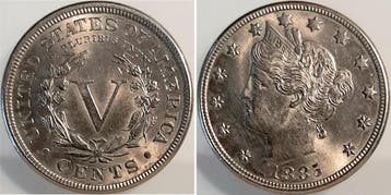 5 Cents Usa 1885 ohne Muenzzeichen ca Ms64/65 Liberty Nickel, Verzenden