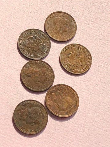 Frankrijk. Lot de 6 x 1 Centime. Ceres & Daniel Dupuis