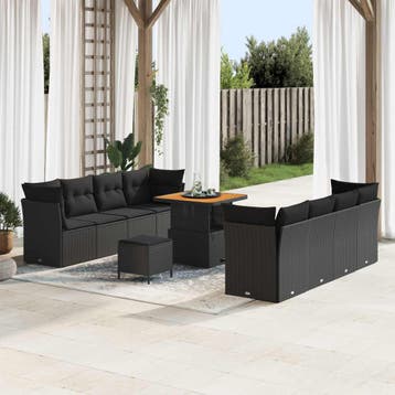 vidaXL Tuinbankenset 11 pcs Zwart poly rattan, Verzenden, Nieuw, Rotan, Meer dan 8 zitplaatsen