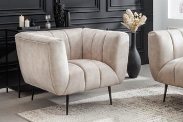 Retro fauteuil NOBLESSE 105cm champagne fluweel met, Ophalen of Verzenden, Nieuw