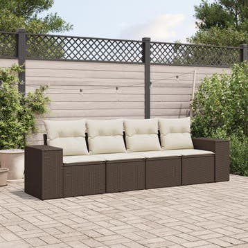 vidaXL 4-delige Loungeset met kussens poly rattan bruin, Verzenden, Nieuw, Loungeset