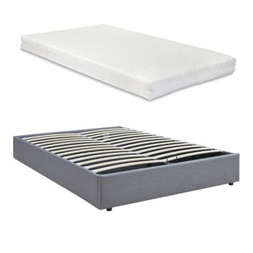 Tweepersoonsbed Nola met matras linnen 200x140 cm grijs [en., Verzenden, Nieuw