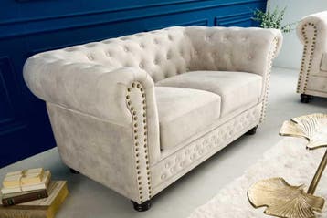 Chesterfield 2-zits bank 150cm fluweel champagne 2-zits met, Huis en Inrichting, Banken | Bankstellen, Ophalen of Verzenden, Nieuw