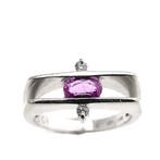 Witgouden ring met roze saffier en diamant; 0,06 ct., Sieraden, Tassen en Uiterlijk, Ringen, Gebruikt, Overige kleuren, Ophalen of Verzenden