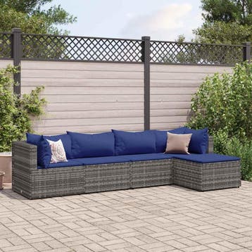 vidaXL 5-delige Loungeset met kussens poly rattan grijs, Verzenden, Nieuw, 5 zitplaatsen, Loungeset