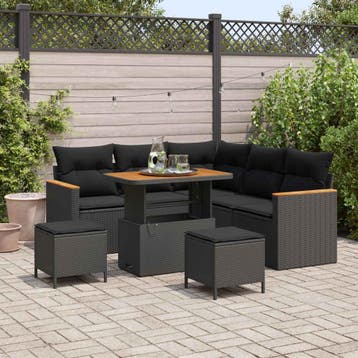 vidaXL Tuin Sofa Set 8 st 5-Aantal zitplaatsen Zwart Poly, Verzenden, Nieuw, Rotan, 8 zitplaatsen