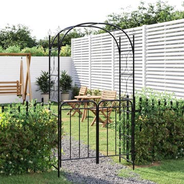 vidaXL Tuinboog met poort 108x45x235 cm staal zwart, Verzenden, Nieuw