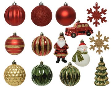 Kerstballen 8 cm rood groen goud mix onbreekbaar doos 25, Ophalen of Verzenden, Nieuw