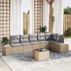 vidaXL Tuin Sofa Set met kussen 7 pcs Beige en Grijs poly, Verzenden, Nieuw, Rotan, 7 zitplaatsen