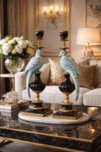 Kaarsenhouder - Porselein, Brons - Exclusief paar papegaaien