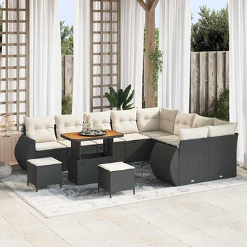 vidaXL Tuin Sofa Set 12 st 12-Aantal zitplaatsen Zwart en, Verzenden, Nieuw, Rotan, 2 zitplaatsen