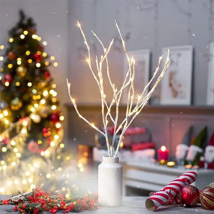 Kerst wilgentakken set - 20 LEDs - Warm wit - Wit, Diversen, Kerst, Ophalen of Verzenden