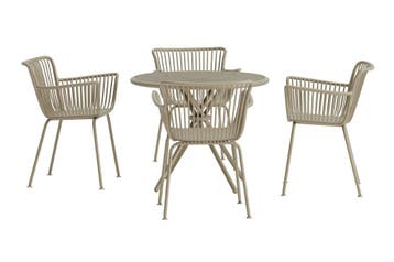 Diningset-Levi-5-Delig-Rond-Beige-Staal-Glas-90cm-The-Outsid, Verzenden, Nieuw