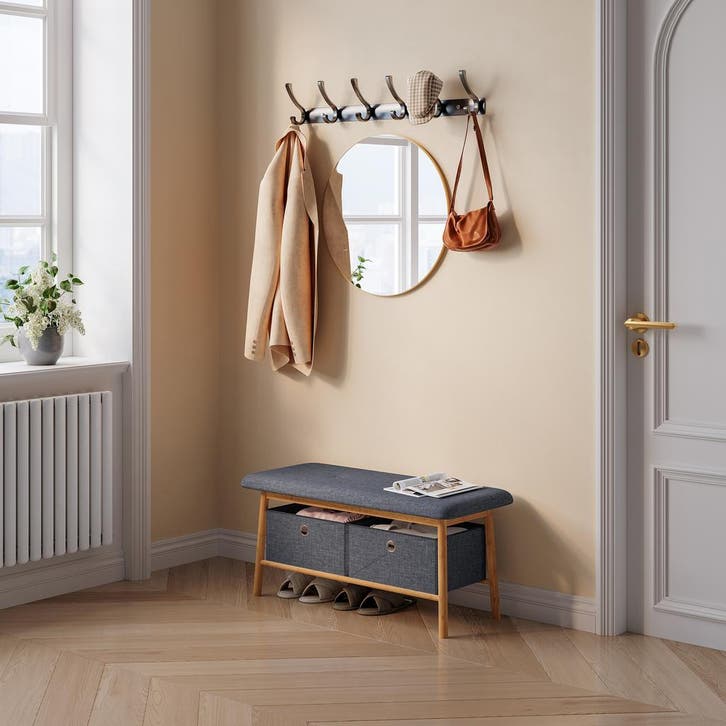 Schoenenbank Vad bamboe met opbergboxen 90x30x45 cm naturel, Huis en Inrichting, Kasten | Schoenenkasten, Verzenden