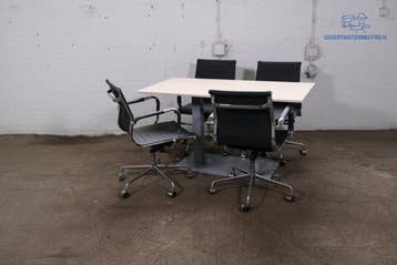 Bijzettafel 140x70 ahorn grijs frame zeer nette staat, Verzenden, Gebruikt