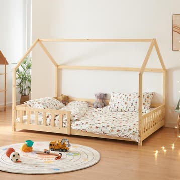 Kinderbed Hesel huisbed met uitvalbeveiliging 140x200 cm hou, Verzenden, Nieuw