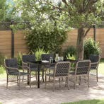 vidaXL Tuin eettafelset met kussen 7 pcs Lichtgrijs poly, Verzenden, Nieuw, Rotan, 7 zitplaatsen