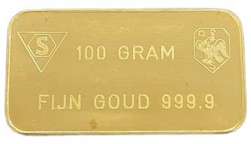 100 gram goudbaar Schone NV Amsterdam (zie ontwerp), Verzenden, Goud