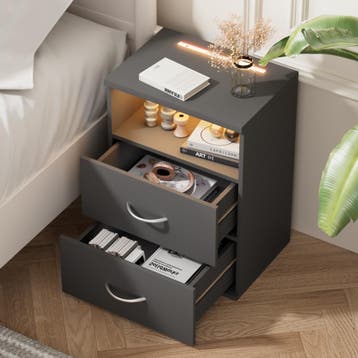 Nachtkastje Jamie Set van 2 Antraciet 55x40x28cm (Interieur), Huis en Inrichting, Slaapkamer | Bedden, Verzenden, Nieuw
