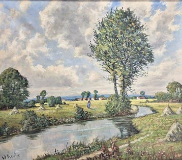 Wilhelm Reuter (1874-1958) - Flusslandschaft mit Heuhaufen