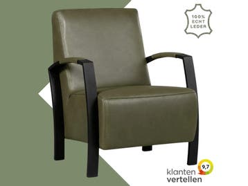 Leren fauteuil Glory - Granada Moss (olijf/groen), Nieuw, Ophalen of Verzenden, 50 tot 75 cm, Industrieel, Modern