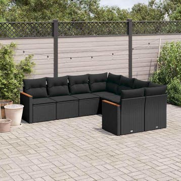 vidaXL 8-delige Loungeset met kussens poly rattan zwart, Verzenden, Nieuw, Loungeset