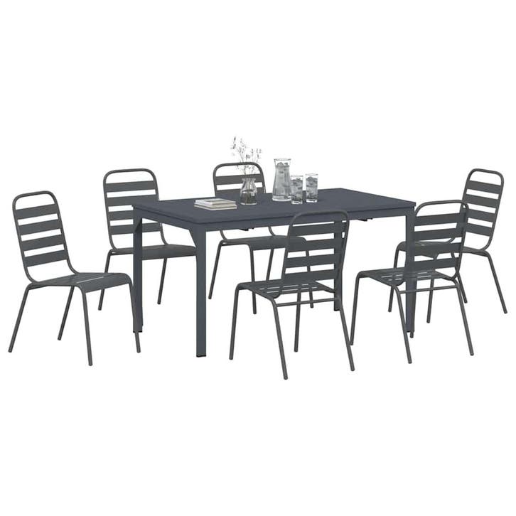 vidaXL Tuin eettafelset 7 pcs Antraciet Poedercoating staal, Tuin en Terras, Tuinsets en Loungesets, Nieuw, 7 zitplaatsen, Verzenden