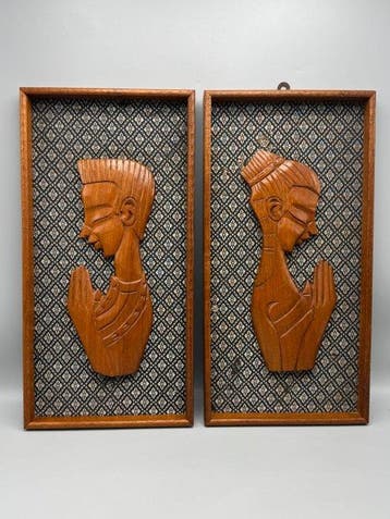 Twee decoratieve wandpanelen - Plaque - Hout