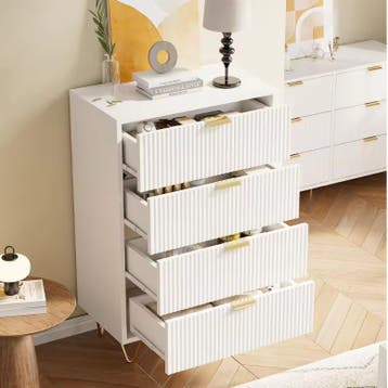 Witte Ladekast met 4 Lades en Gouden Handgrepen – 60x91 cm, Verzenden, Nieuw