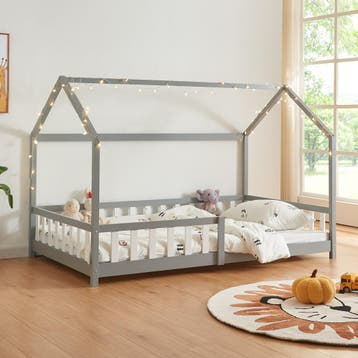 Kinderbed Hesel huisbed met uitvalbeveiliging 140x200 cm gri, Verzenden, Nieuw