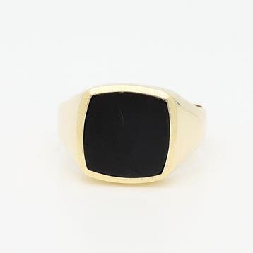 Ring - 14 karaat Geel goud Onyx, Sieraden, Tassen en Uiterlijk, Nieuw
