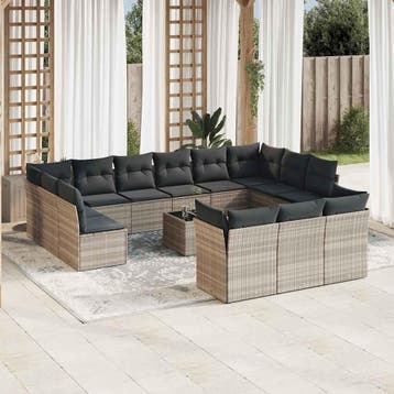 vidaXL 14-delige Loungeset met kussens poly rattan, Verzenden, Nieuw, Loungeset