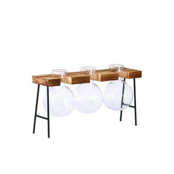 Trippel Vaas Tafeltje - Hout met Glas - Bloemenvaas, Verzenden, Nieuw