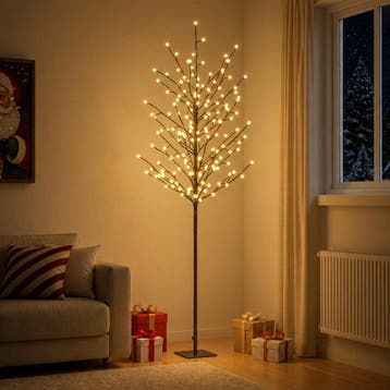 vidaXL LED-kerstboom met ballen Zwart 180 cm Staal 220 LEDs, Verzenden, Nieuw