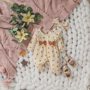 Schattige Baby Meisjes Jumpsuit met Hartjesprint en Strikje, Verzenden, Nieuw