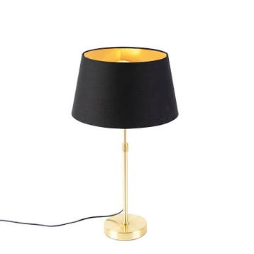 Tafellamp goud/messing met kap zwart met goud 32 cm - Parte, Verzenden, Nieuw